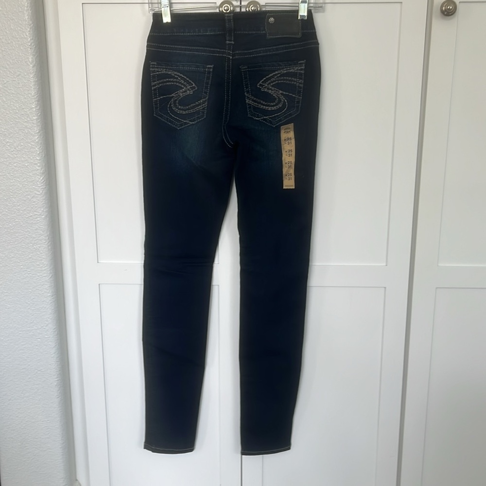 SILVER JEANS Suki Mid Super Skinny Stretch Blue Distressed Jeans Size 25 x 31